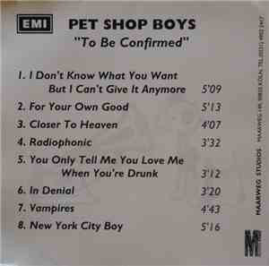 Pet Shop Boys - To Be Confirmed
