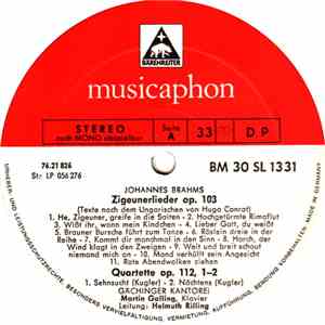Martin Galling, Helmuth Rilling, Gächinger Kantorei - Zigeunerlieder Brahms ...